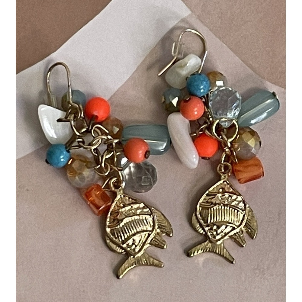 Coastal Chic Multi-Color Beaded Fish Dangle Earrings